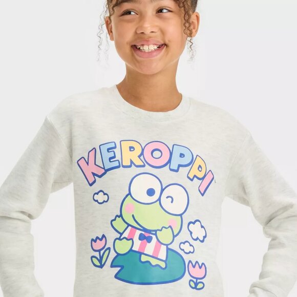 NEW Girls' Sanrio Keroppi Dreamy Fleece Crew Neck Pullover Sweatshirt - Oatmeal - Picture 2 of 10